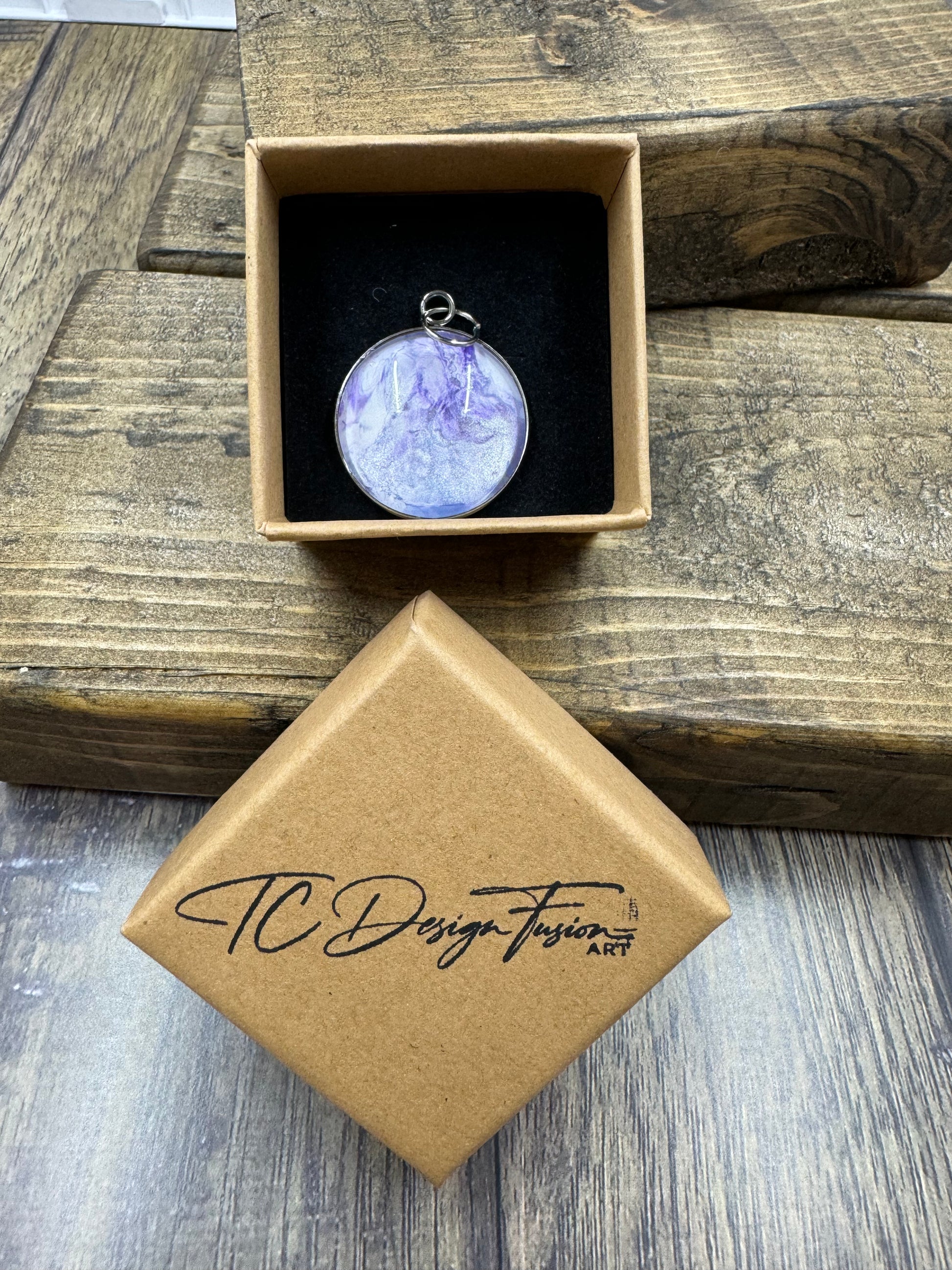 Hand dipped purple fluid art pendant