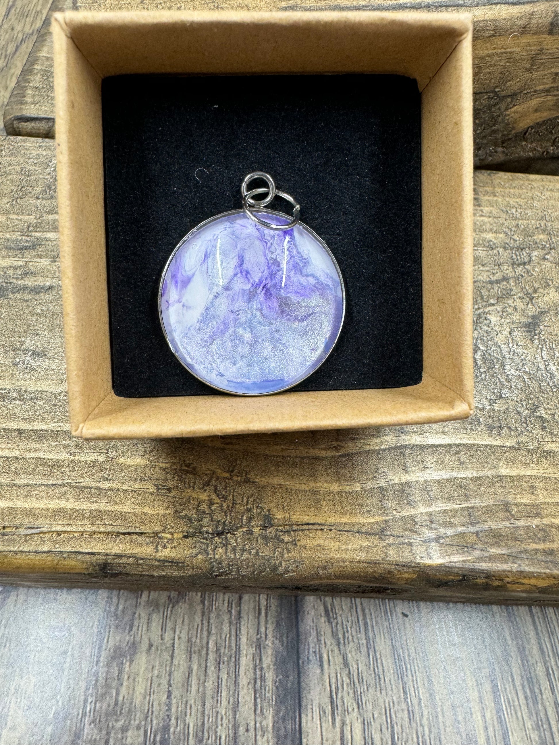 Hand dipped purple fluid art pendant