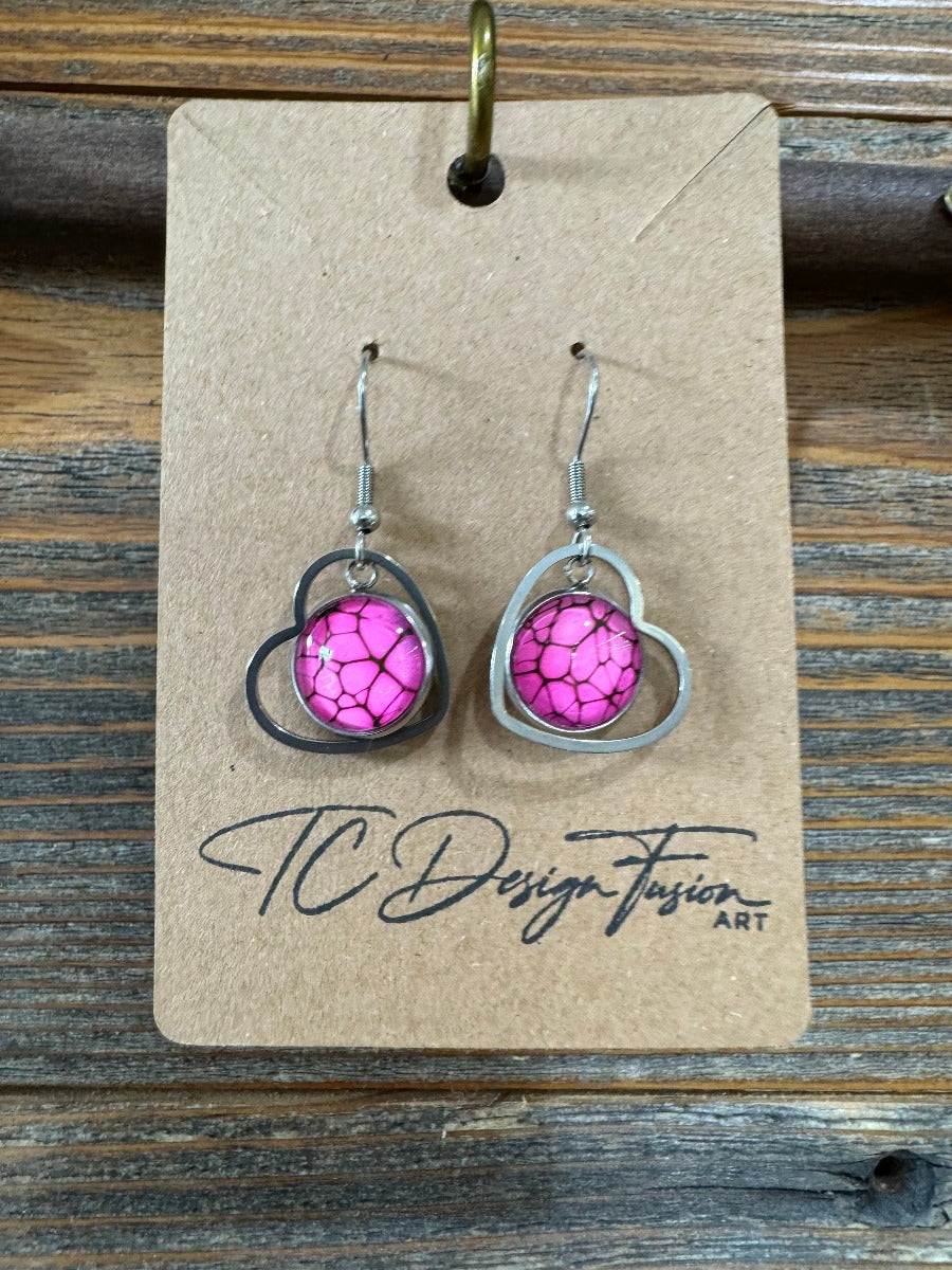 Hand Painted Earrings (Pink Hearts)