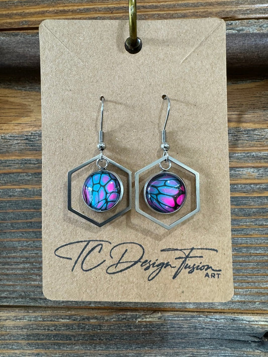 Hand Painted Earrings (Pink and Blue Fusion)